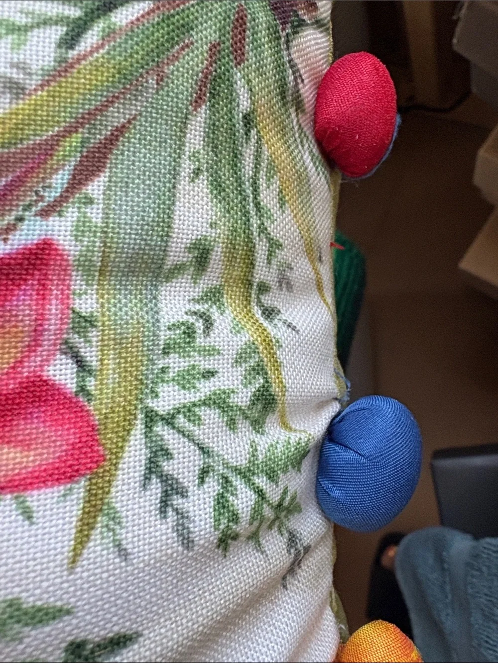 Embroidered Parrot Accent Pillow in Cream with Multicolor Detail